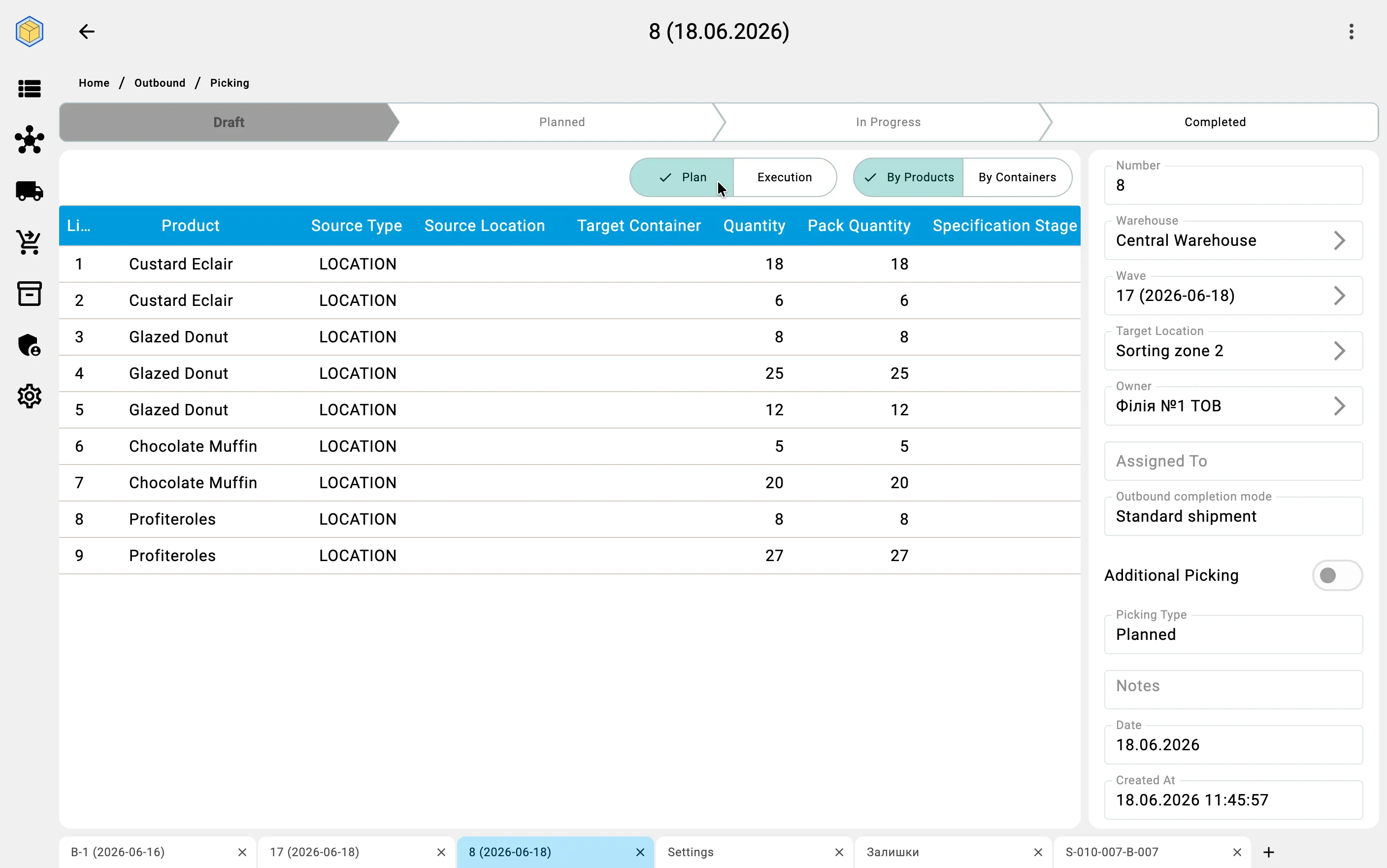 Inside the batch picking document