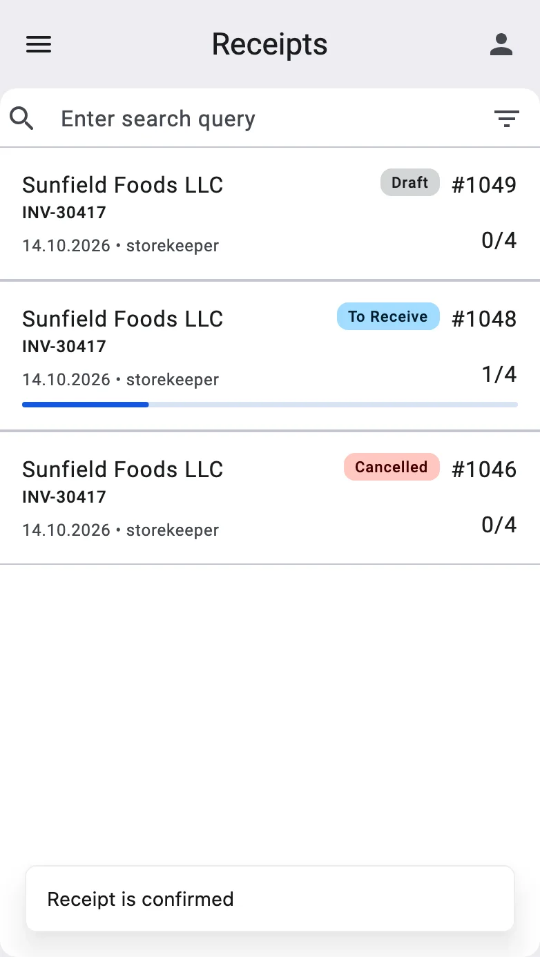 The terminal after the last fact, showing the Receipt is confirmed message
