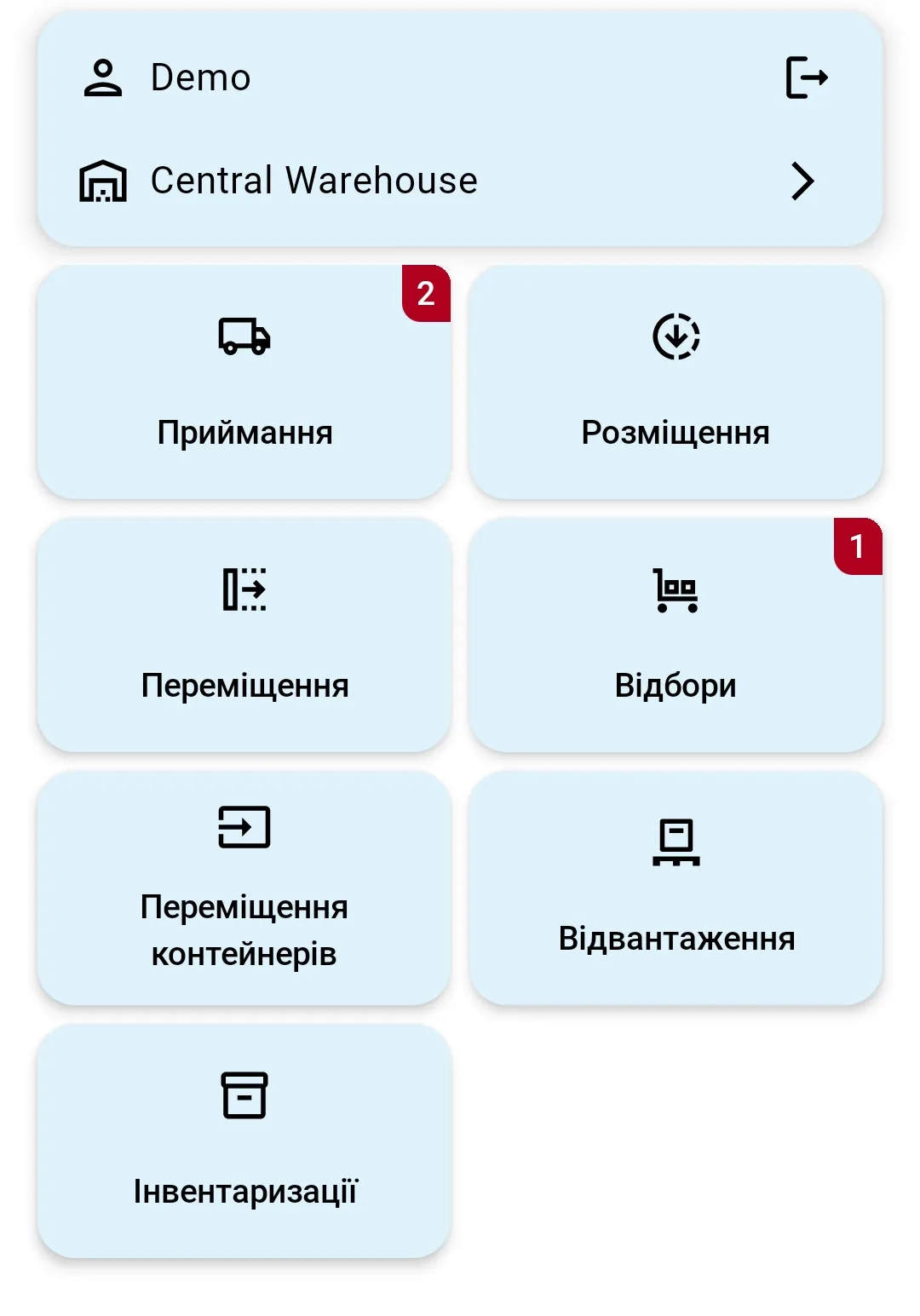 «Головна» ТЗД на Central Warehouse — користувач із повним доступом бачить усі операції