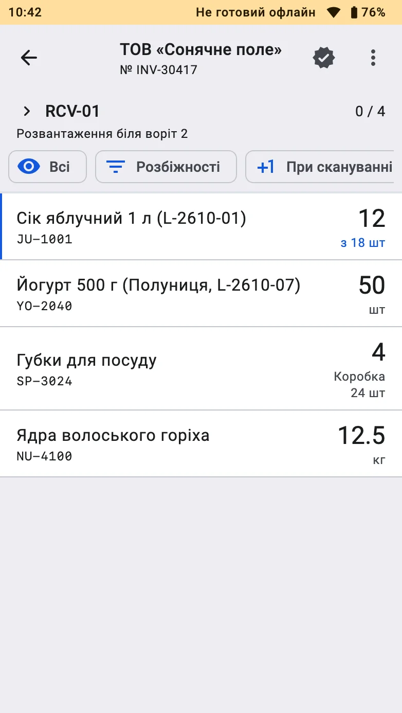 Верхня смуга з позначкою «Не готовий офлайн»