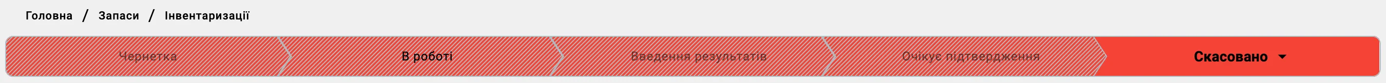 Стрічка статусів перерахунку — у кінцевій позиції показано «Скасовано»